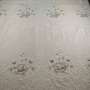 6 Vintage White Lace Curtain Panels Attached Valance 56 x 79 Floral Victorian 1